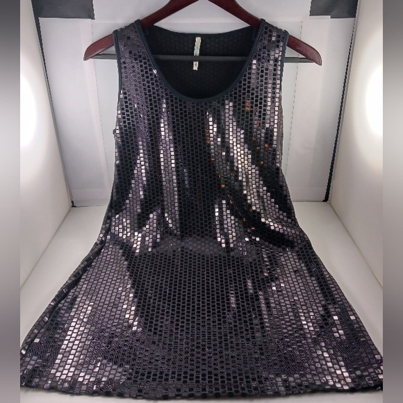 I.ner Black/Purple Reflective Sequin Racerback Stretch Minidress, L - Picture 3 of 7